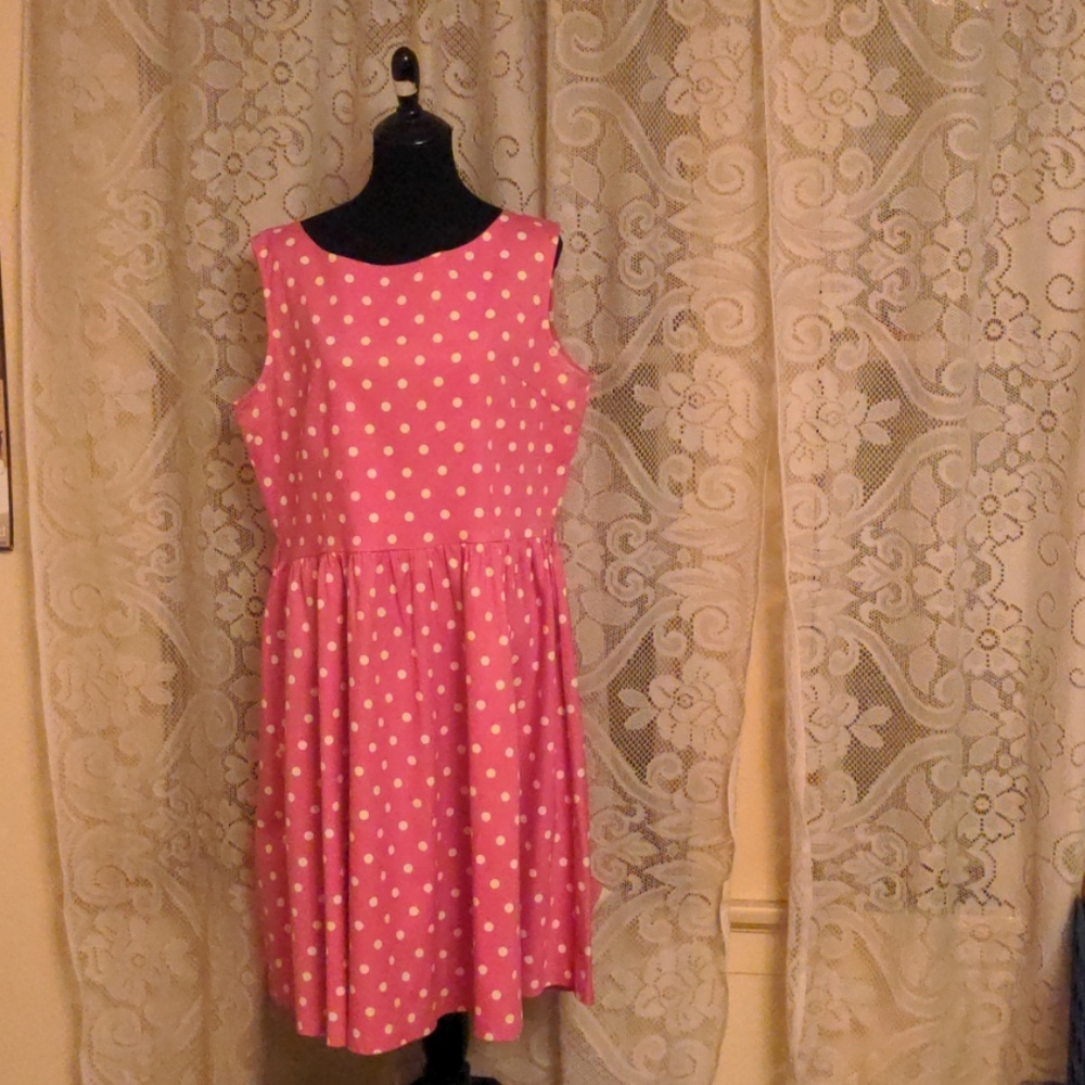 Pink dress with white pokadots